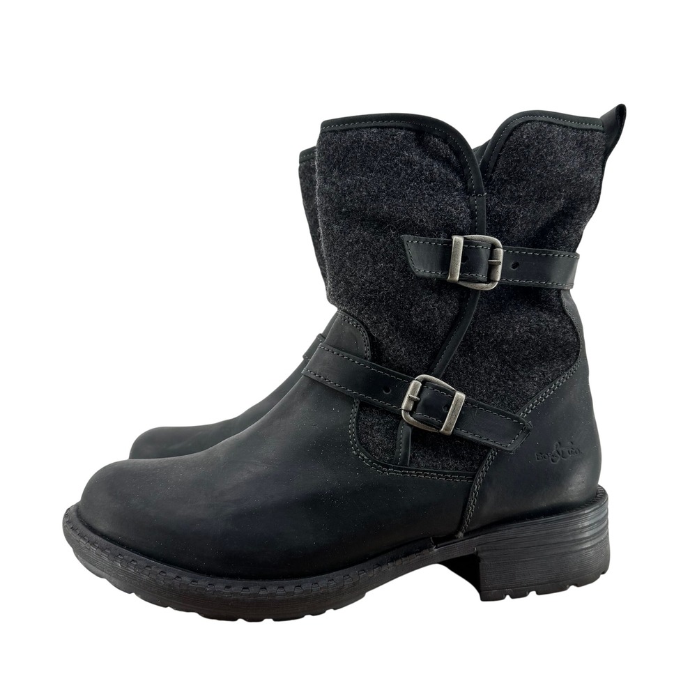 Bos & Co Black Leather Tweed Saint Ankle Boots Womens 40 EU 9-9.5 US Wool Lined